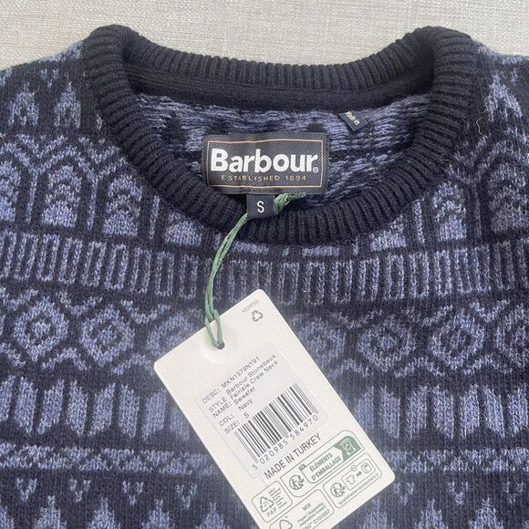 BARBOUR Stonebeck Fair Isle Crew Neck Sweater Small Blue NEW Wool Winter Ski - Picture 3 of 7